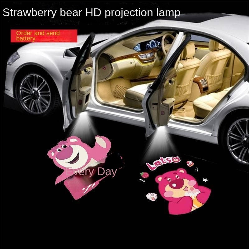 草莓熊高畫質車門迎賓燈無線充電迎賓燈草莓熊投影燈氛圍感應照地燈 車內裝飾 車用品 9tO9
