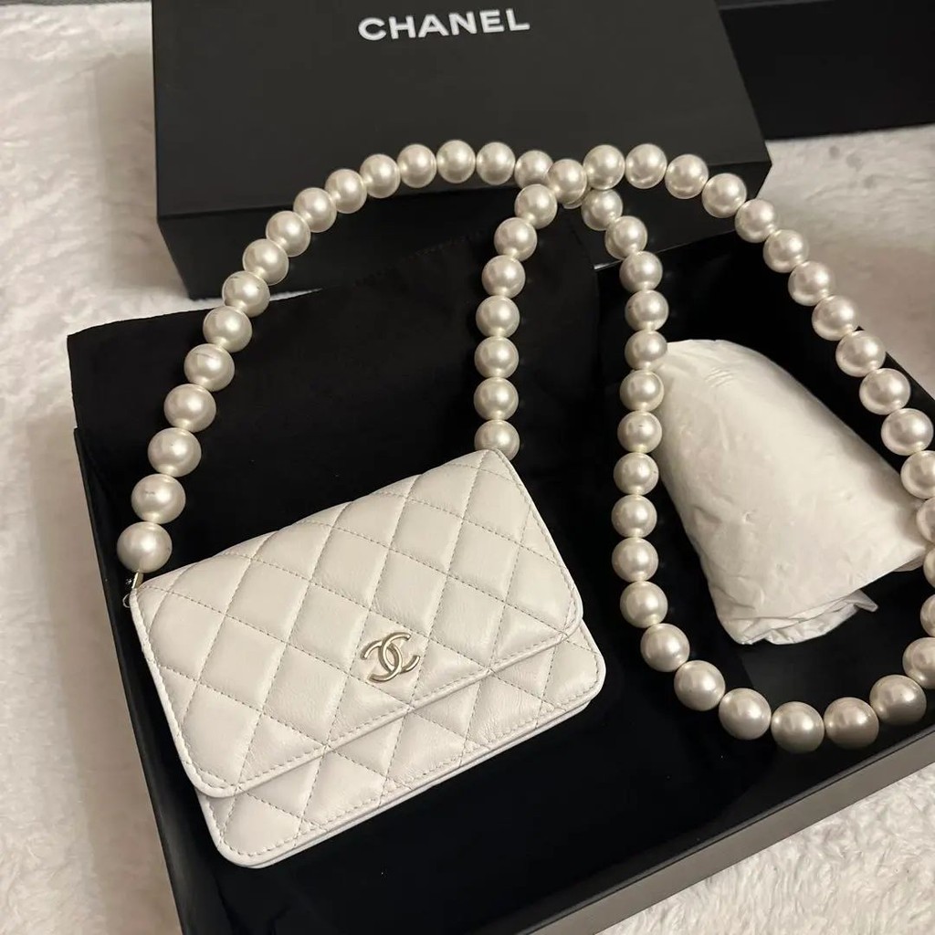 CHANEL 香奈兒 手拿包 鏈條 鍊條 白色 珍珠 mercari 日本直送 二手