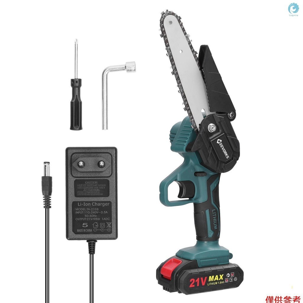 21v 6 英寸便攜式電動修枝鋸可充電小木劈電鋸單手木工工具用於花園果園樹枝夾