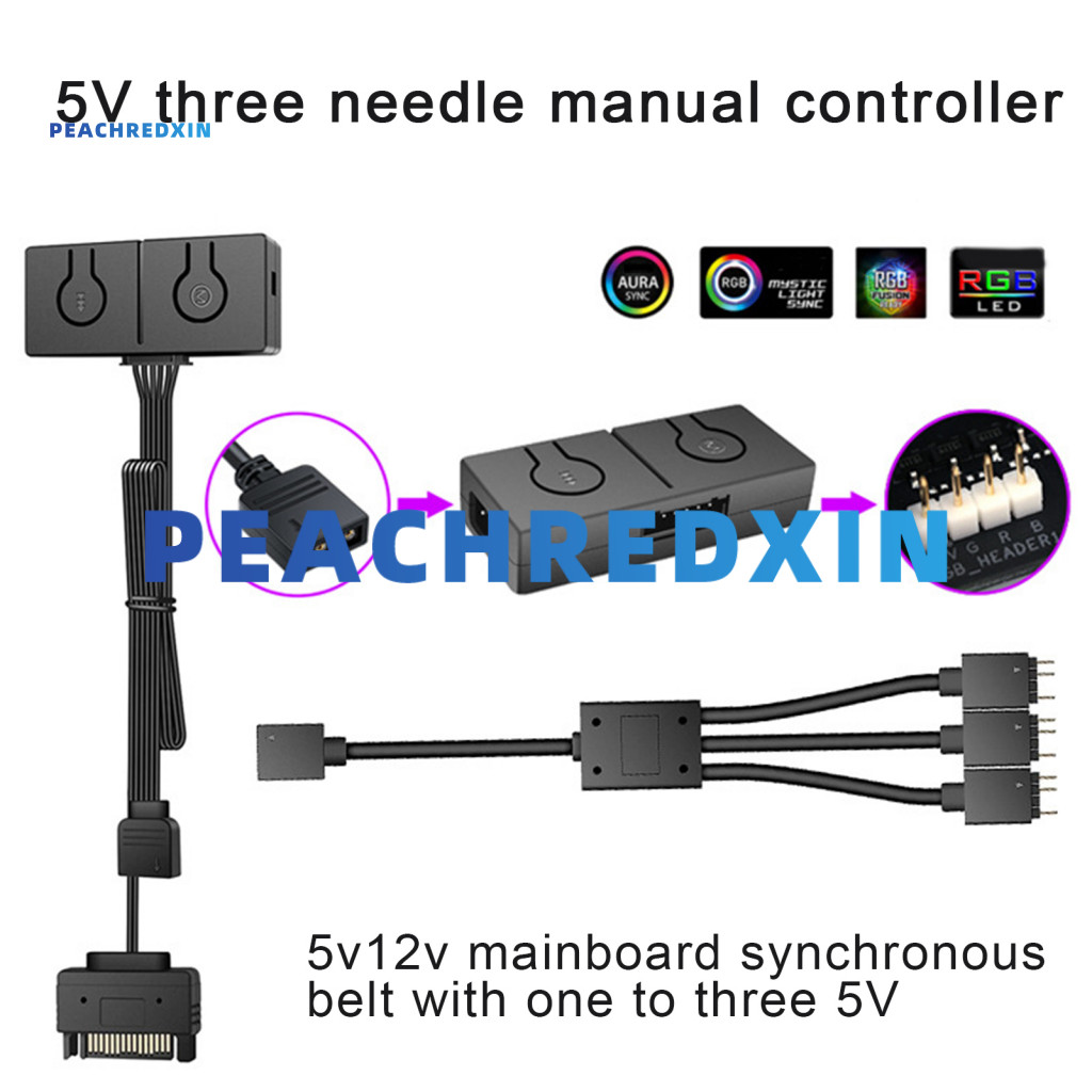 [心] 5v 至 12v Rgb 轉換風扇集線器分路器 Rgb 風扇分路器電纜,帶手動控制器,用於 Pc 冷卻東南亞買家