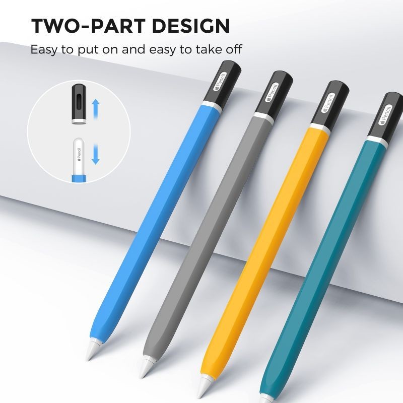 AHAstyle適用蘋果電容筆矽膠保護套Apple Pencil2代復古鉛筆防滑防摔筆套分體鏤空LOGO不影響磁吸充電2
