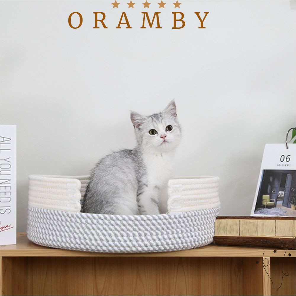 ORAMBEAUTY草編寵物床墊,棉繩17.71*5.9英寸棉繩編織床墊,白色和灰色貓抓板寵物