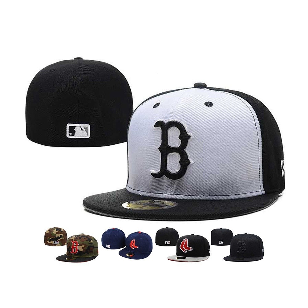 MLB 尺寸帽 波士頓紅襪 Boston Red Sox 迷彩 刺繡棒球帽 男女通用 平沿不可調 全封嘻哈帽 運動時尚帽
