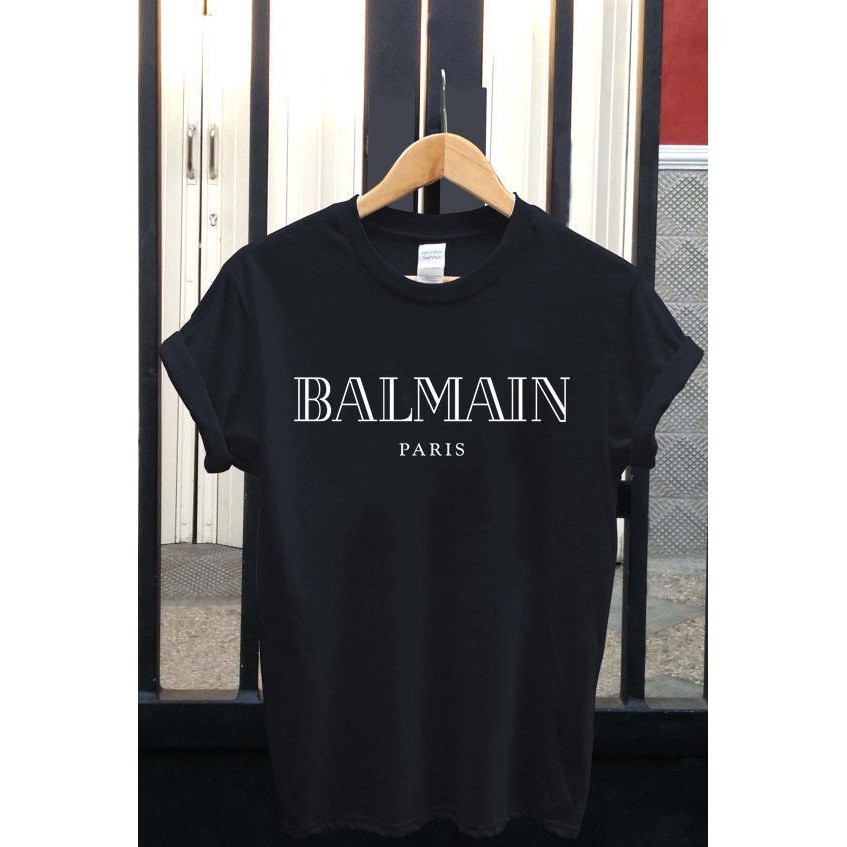 [Ready Stock XS-3XL] Limited Balmain Paris Logo 美國:黑色休閒短袖上衣印
