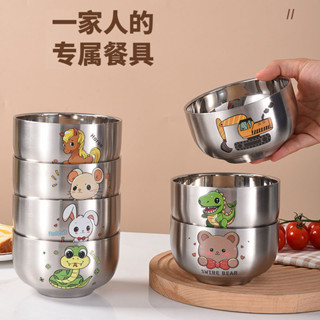 現貨促銷加厚 不鏽鋼碗 兒童食品級 不鏽鋼碗公 十二生肖 雙層 隔熱 家用 吃飯碗 泡麵碗 防摔