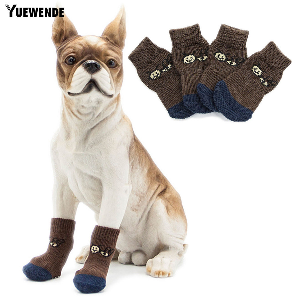 【YUE】4 件寵物襪防滑舒適彈力狗鞋冬季柔軟保暖寵物爪保護寵物用品