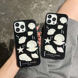 A黑色底貝殼海星 時尚簡約 適用於iphone11 12 13 14 Promax防摔蘋果手機保護殼