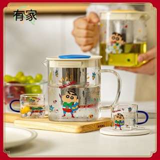 蠟筆小新玻璃冷水壺茶杯茶壺套裝耐高溫傢用涼水壺