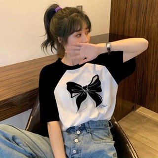 《現貨下單》拼接純棉短袖t恤女寬鬆夏季女裝新款上衣法式復古設計感小眾ins潮女裝女生服飾現貨日系女裝春裝寬鬆t恤短袖上衣