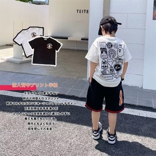 童品屋❤男童短袖 兒童短袖 兒童衣服 中大童黑白塗鴉印花半袖 男童 男童上衣 兒童上衣 童裝 男童衣服 小孩衣服