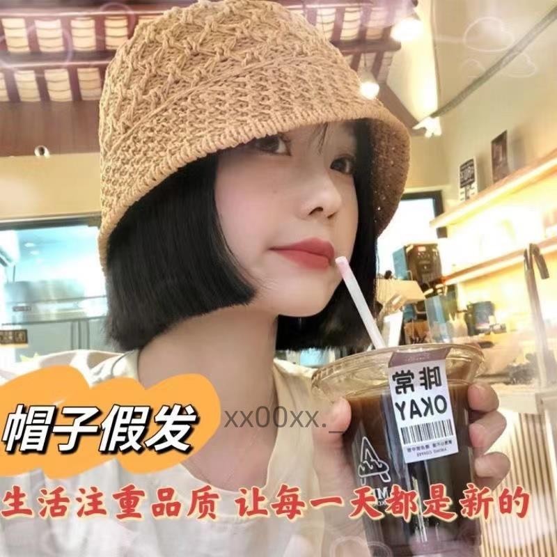 新款春夏漁夫帽子假髮一件式女短直髮內扣短直髮透氣鏤空水桶帽連帽假髮新款春夏漁夫帽子假髮一件式女_藤原百貨店
