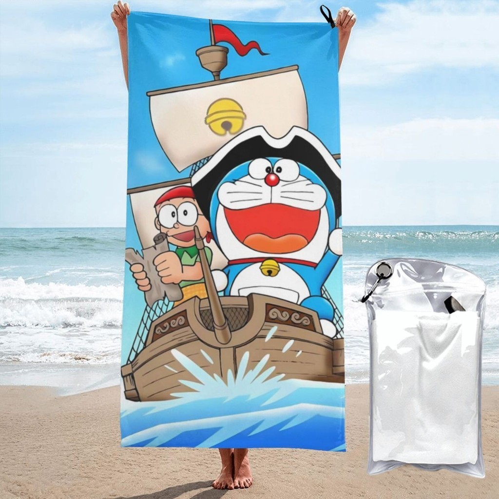 哆啦夢 哆啦a夢沙灘巾 160x80cm 吸水浴巾超細纖維速乾游泳巾