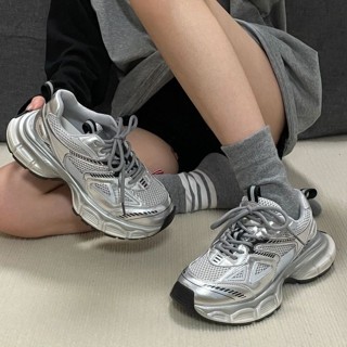 特價 厚底銀色老爹鞋女 新款ins潮輕便運動鞋增高休閑跑步鞋 韓系女鞋 厚底鞋 厚底運動鞋 新款 網面休閒鞋