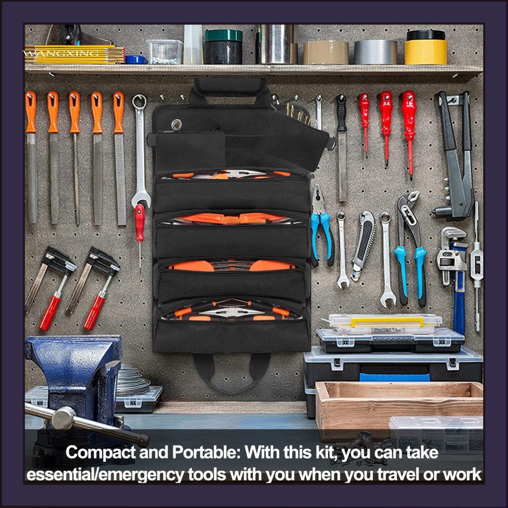 [WX] 大容量工具袋工具收納袋大容量防水工具捲起袋多隔層重型拉鍊閉合輕鬆整理您的工具