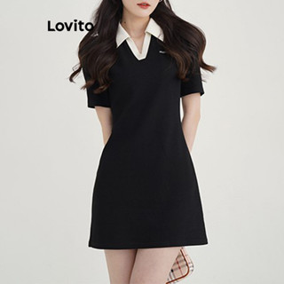 Lovito 女式休閒字母拼色連身裙 L83ED355