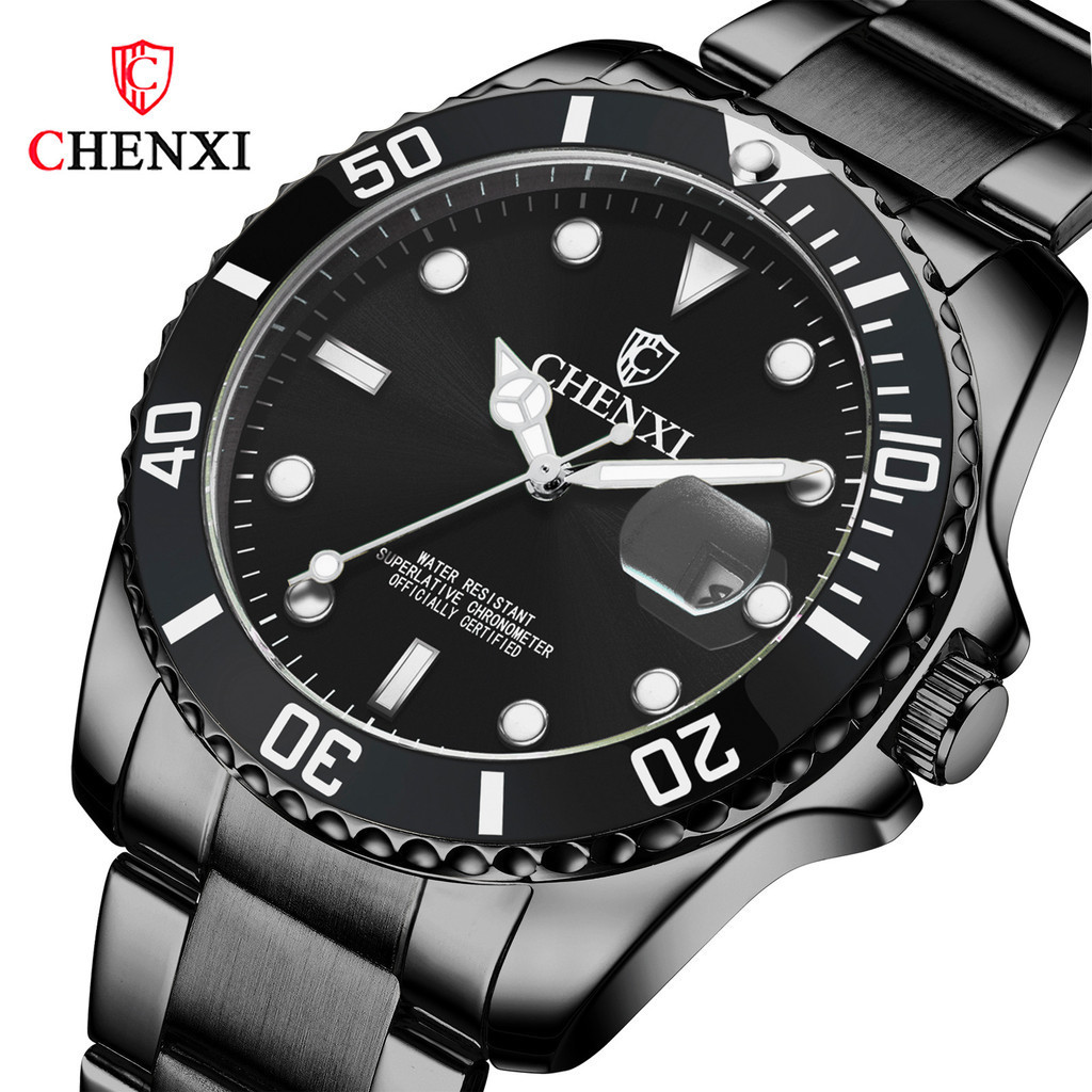 CHENXI/晨曦黑綠藍水鬼手錶 男士潛水圈外貿跨境男表防水轉圈手錶
