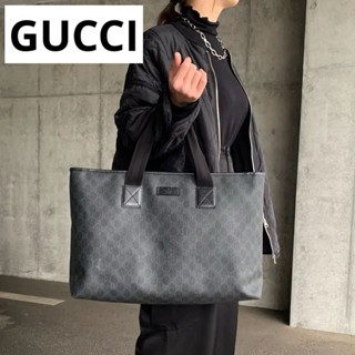 GUCCI 古馳 托特包 GG Supreme 灰色 黑色 皮革 PVC mercari 日本直送 二手