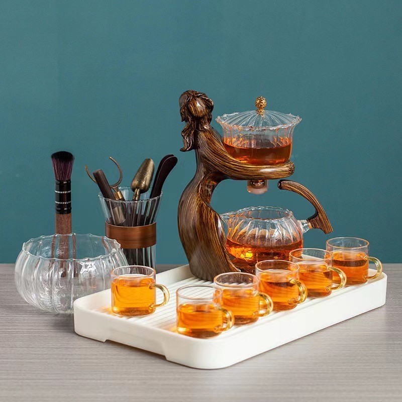 【現貨】茶具茶壺 創意仕女磁吸感應出水泡茶壺 全自動茶具 家用會客沖茶神器