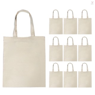 Uurig)10pcs 帆布包手提包大容量純色可折疊可重複使用輕便購物袋布袋手提袋