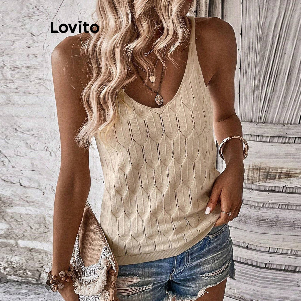 Lovito 女士休閒素色紋理針織上衣 LBL20262