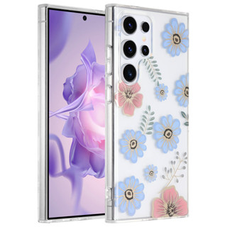 SAMSUNG 花卉圖案奢華透明 TPU 手機殼,三星 Galaxy S24 Ultra S23 FE S23 Ultr