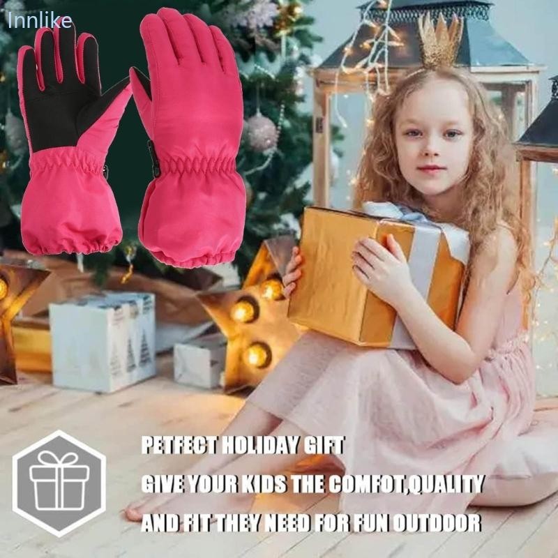 Inn 保暖滑雪手套防風冬季戶外連指手套運動手套防滑兒童連指手套 3-7 歲男孩女孩