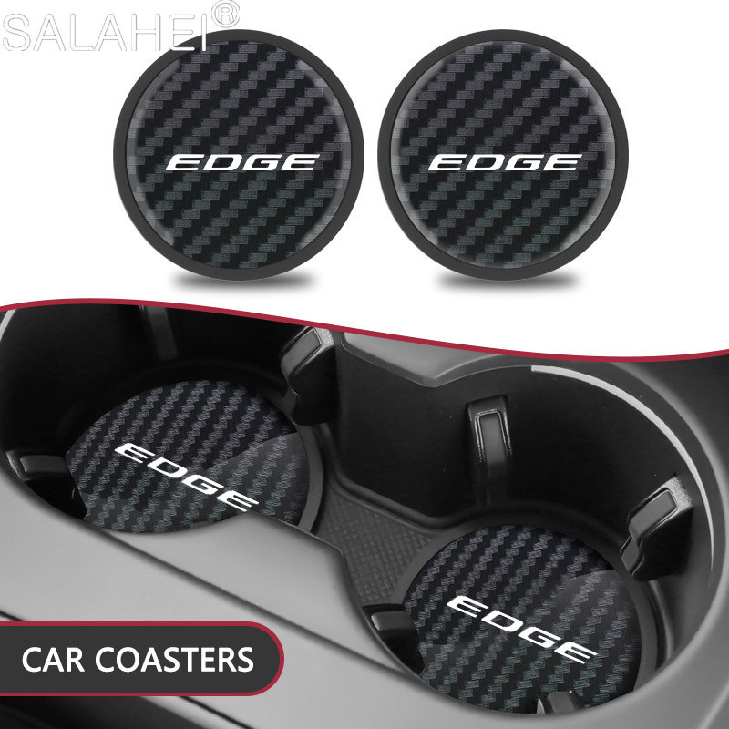 全新 2 件裝碳纖維汽車水杯墊杯墊防滑飲料墊適用於福特 Edge Focus 3 4 ST MK3 MK4 內飾汽車配件