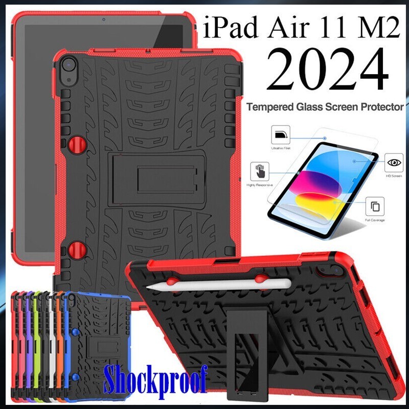 適用於 Apple iPad Air 6th Air 11 英寸 (M2) 2024 兒童支架保護套重型防震屏幕保護膜硬
