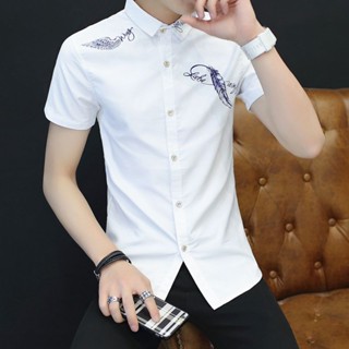 男士短袖襯衫中國風復古薄款青少年潮流帥氣修身襯衫