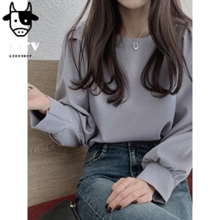 牛奶少女[氣質優雅]韓國chic春季復古設計感小眾寬鬆減齡泡泡袖襯衫女洋氣長袖上衣現貨