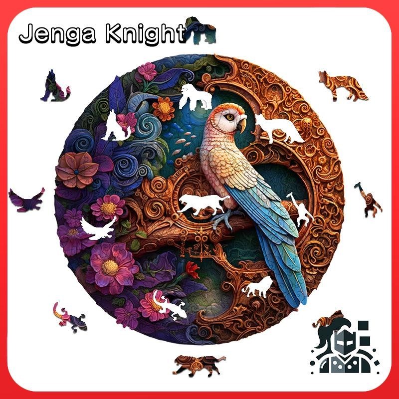 【Jenga Knight】彩繪擺件3D立體鸚鵡兒童拼圖玩具益智玩具交換禮物