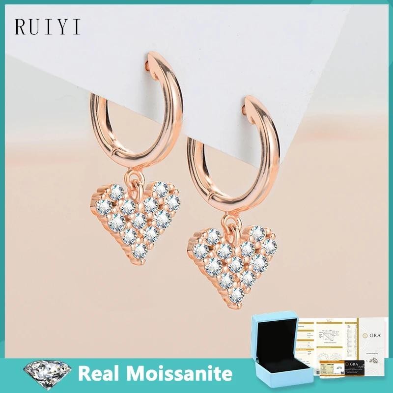 D 顏色真正的莫桑石 2 毫米心形鑽石吊式耳環女士 925 純銀時尚奢華高級珠寶女孩禮物 GRA