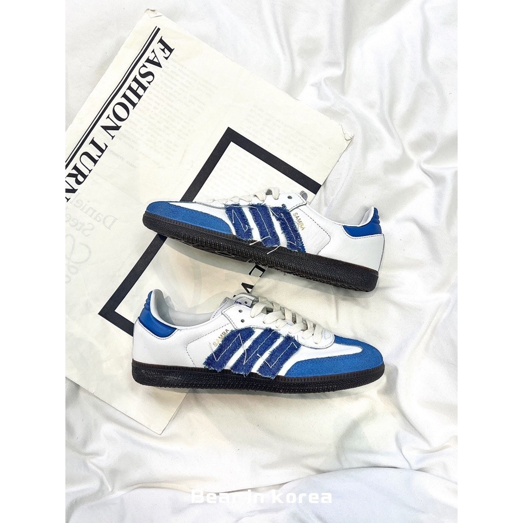【ACS I KUN】现货Adidas originals Samba 莓刻 牛仔 解構 縫線 桑巴鞋 限定 白藍 IG