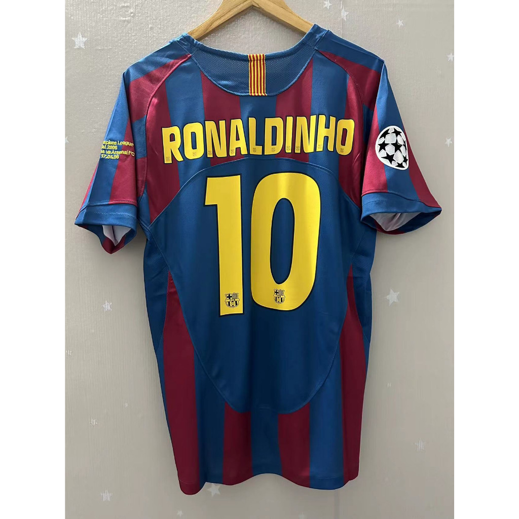 05-06 巴塞羅那 RONALDINHO MESSI 頂級品質主場復古足球球衣定制 T 恤足球球衣 A+++ 質量