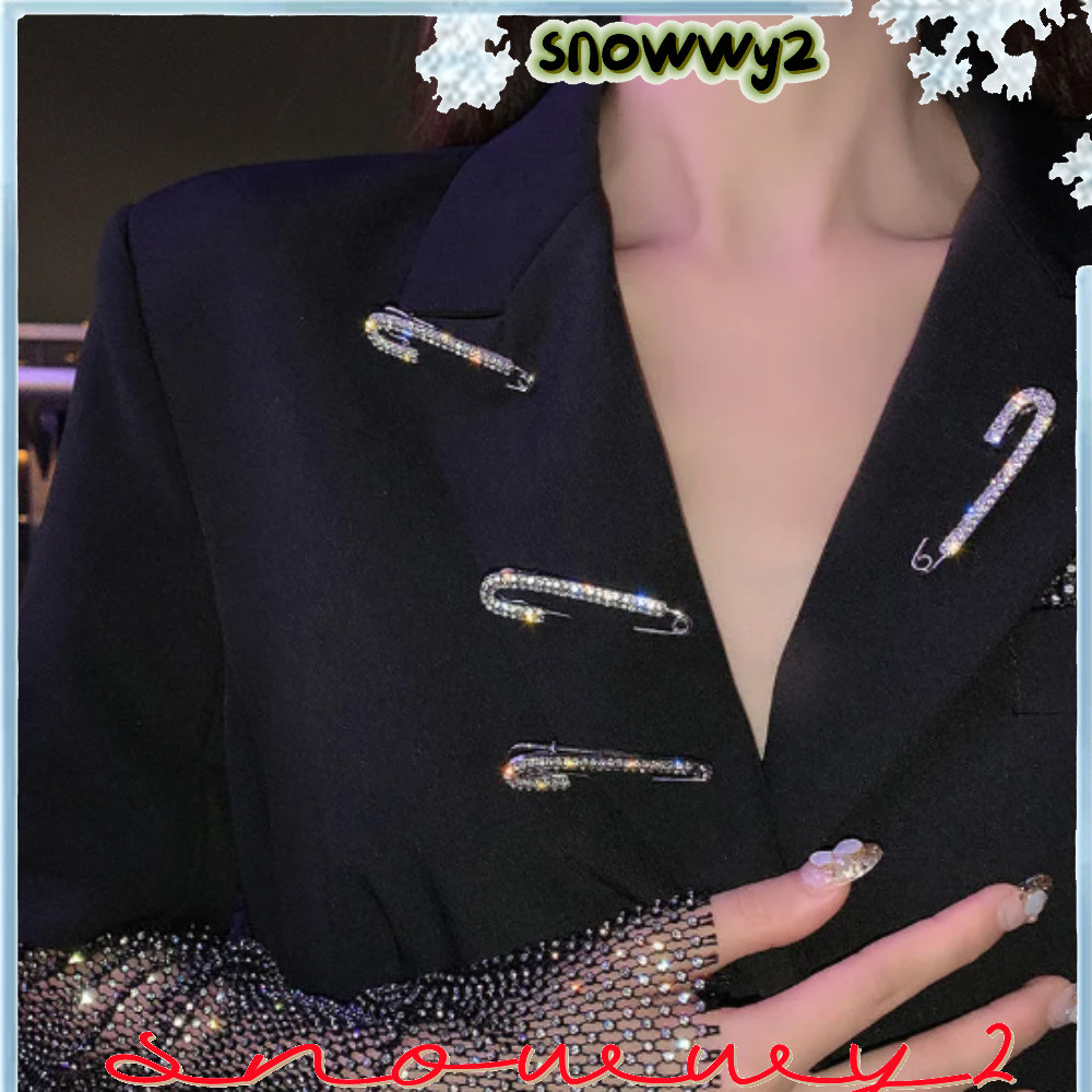 SNOWWY2安全別針,金屬銷金色水鑽胸針,裝飾性鋯石大型銀色冷凍夾派對