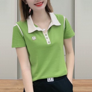 棉質顯瘦修身短袖T恤2025夏季新款小眾休閒polo衫氣質女裝上衣潮 有領子上衣 短袖POLO衫女 夏季短袖