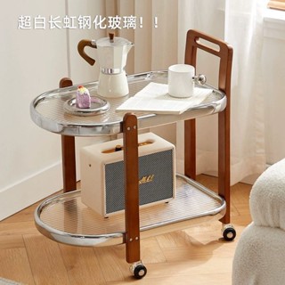 優質特惠/邊幾移動茶几桌家用實木中古小推車床頭小邊櫃客廳玻璃日式置物架