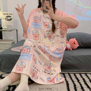 現貨 loopy 睡裙 連身睡衣 夏天睡衣 寬鬆 大尺碼睡裙 家居服 露比 睡衣裙 可愛睡衣 短袖睡裙 韓國睡衣 長版睡