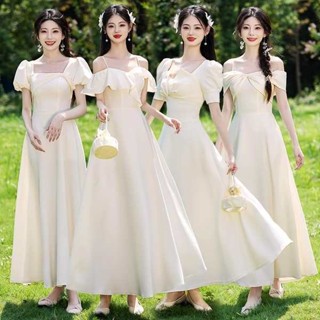 小禮服 晚禮服 香檳色伴娘服2024新款姐妹團婚禮高級平時可穿小眾高階晚禮服裙女