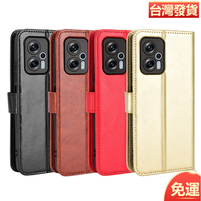 日本書本式側掀皮套 紅米Note 12T Pro手機殼Redmi Note 11T Pro翻蓋皮套瘋馬紋插保護套素面