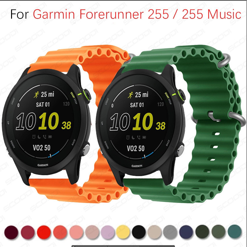 海洋矽膠錶帶適用於Garmin Forerunner 965 955 265 255智能手錶金屬扣環帶