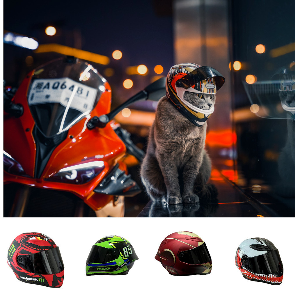 Atuban 小型寵物摩托車頭盔貓狗小狗迷你頭盔,全臉摩托車頭盔戶外頭部保護寵物安全帽