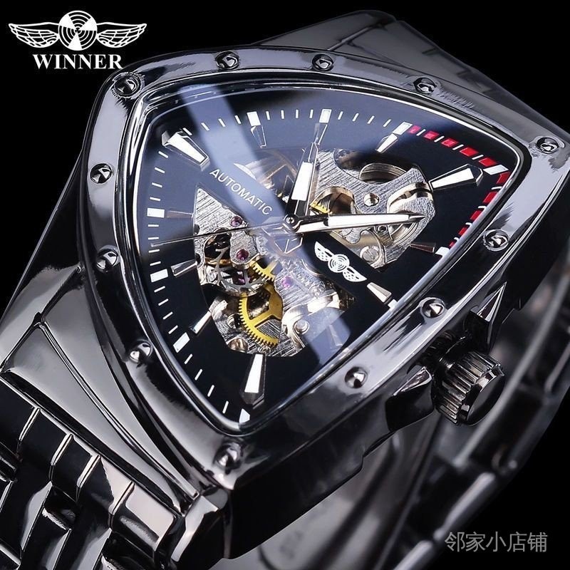 機械錶簡約全自動手錶夜光男士男潮流腕錶高級三角鏤空韓版科技感