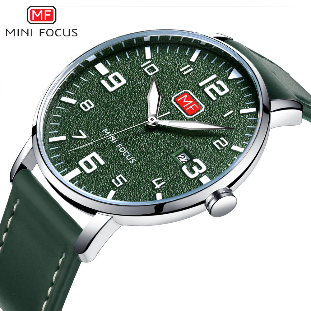 MINI FOCUS超薄大表盤時尚男士手錶日本機芯日曆防水石英錶皮帶手錶0158G-M051