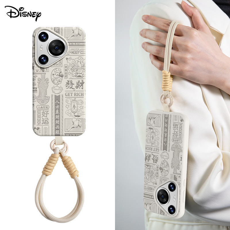 迪士尼正版授權適用華為p70pro手機殼新款中國風液態矽膠pura70女可愛帶掛繩p60pro情侶小眾高級感p60男超薄