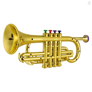 小號兒童音樂管樂器 ABS 金屬金色小號帶 4 個彩色鍵