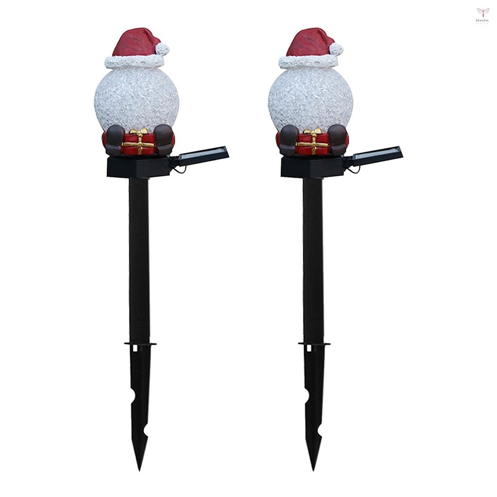 2 件裝聖誕太陽能燈戶外裝飾木樁燈聖誕老人紅帽 7 變色燈 LED 景觀燈防水通道走道草坪後院