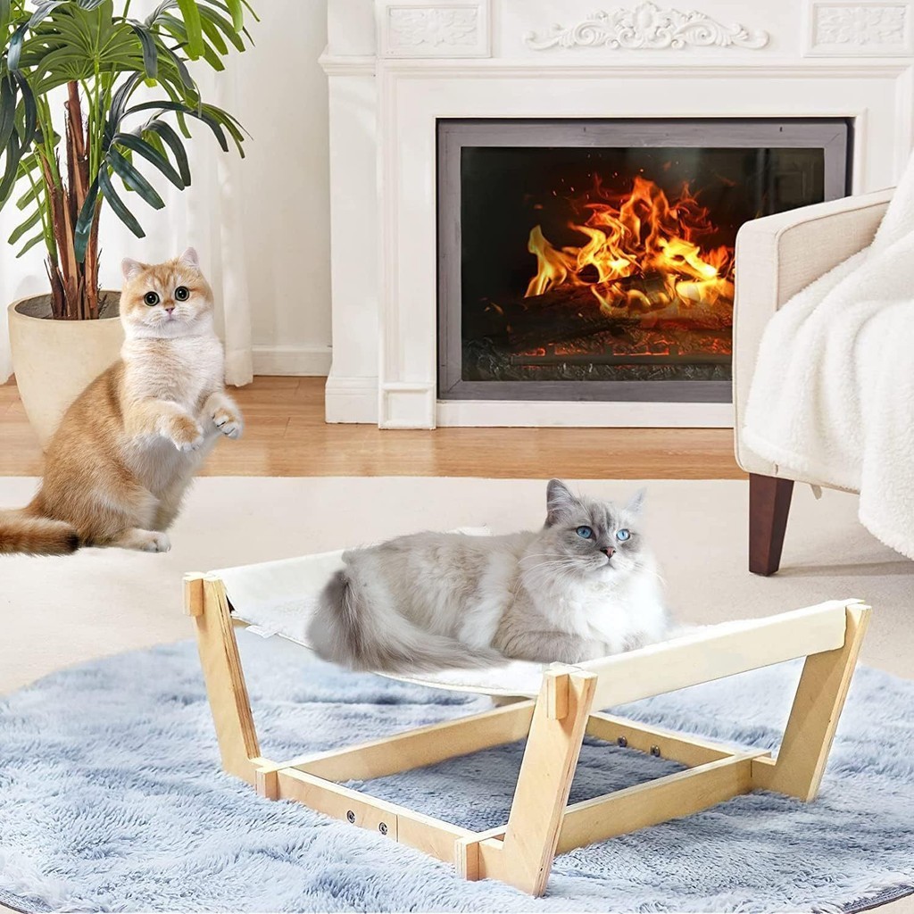 家用木製寵物貓搖搖床寵物貓咪用品四季通用貓咪實木搖籃床