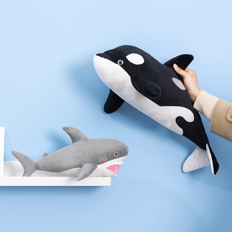 小紅書同款熱銷仿真虎鯨大白鯊抱枕靠墊海洋生物鯊魚毛絨玩具公仔