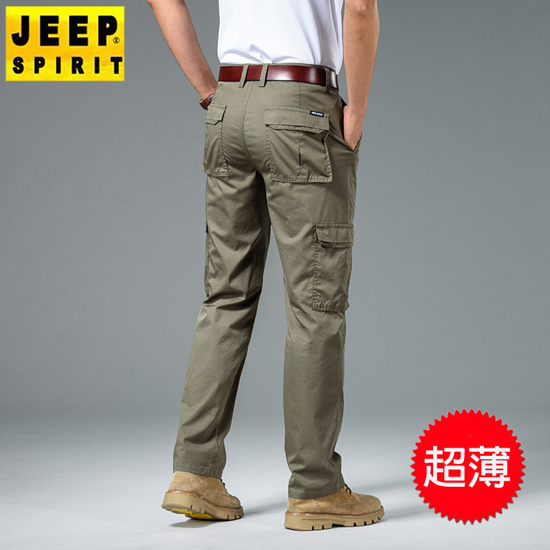 JEEP SPIRIT 夏季品牌男直筒休閒褲寬鬆彈力百搭多袋工裝鬆緊腰超薄透氣J7035